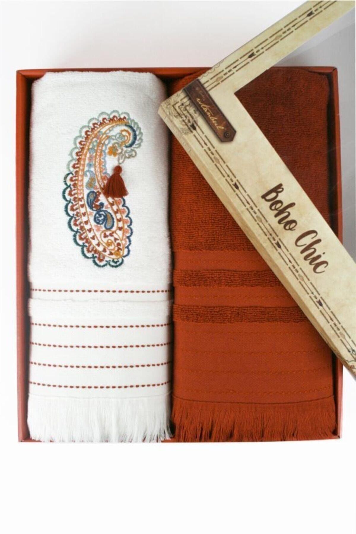 yi Geceler stanbul Boho Chic Bath Set 50x90 90x150 Cinnamon