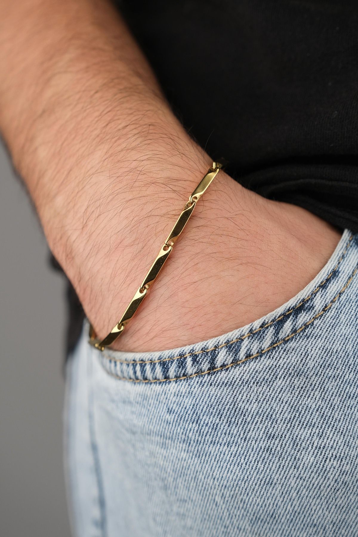Mens leather online and gold bracelet