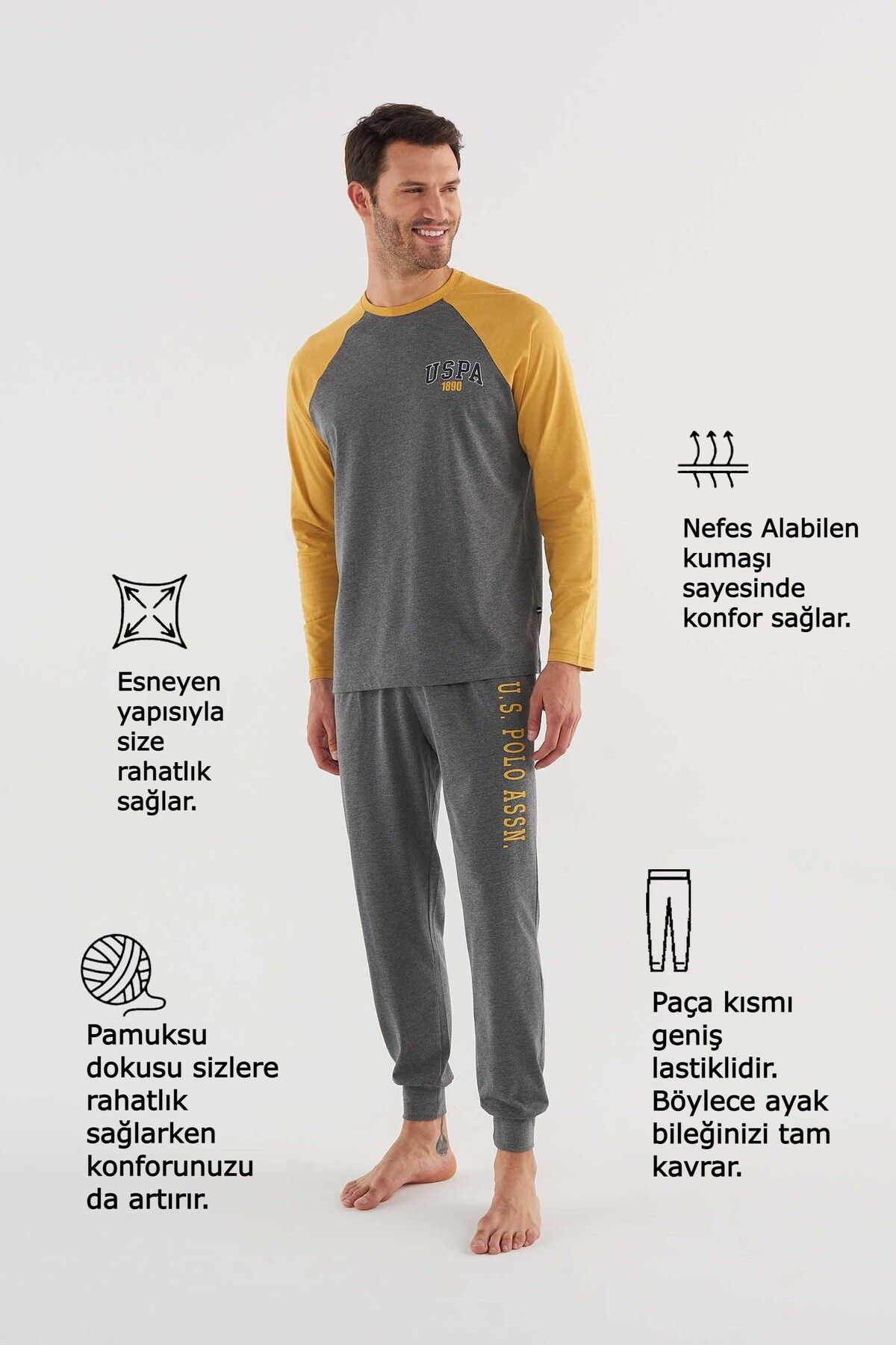 U.S. Polo Assn. Pajama Set Yellow Printed Trendyol