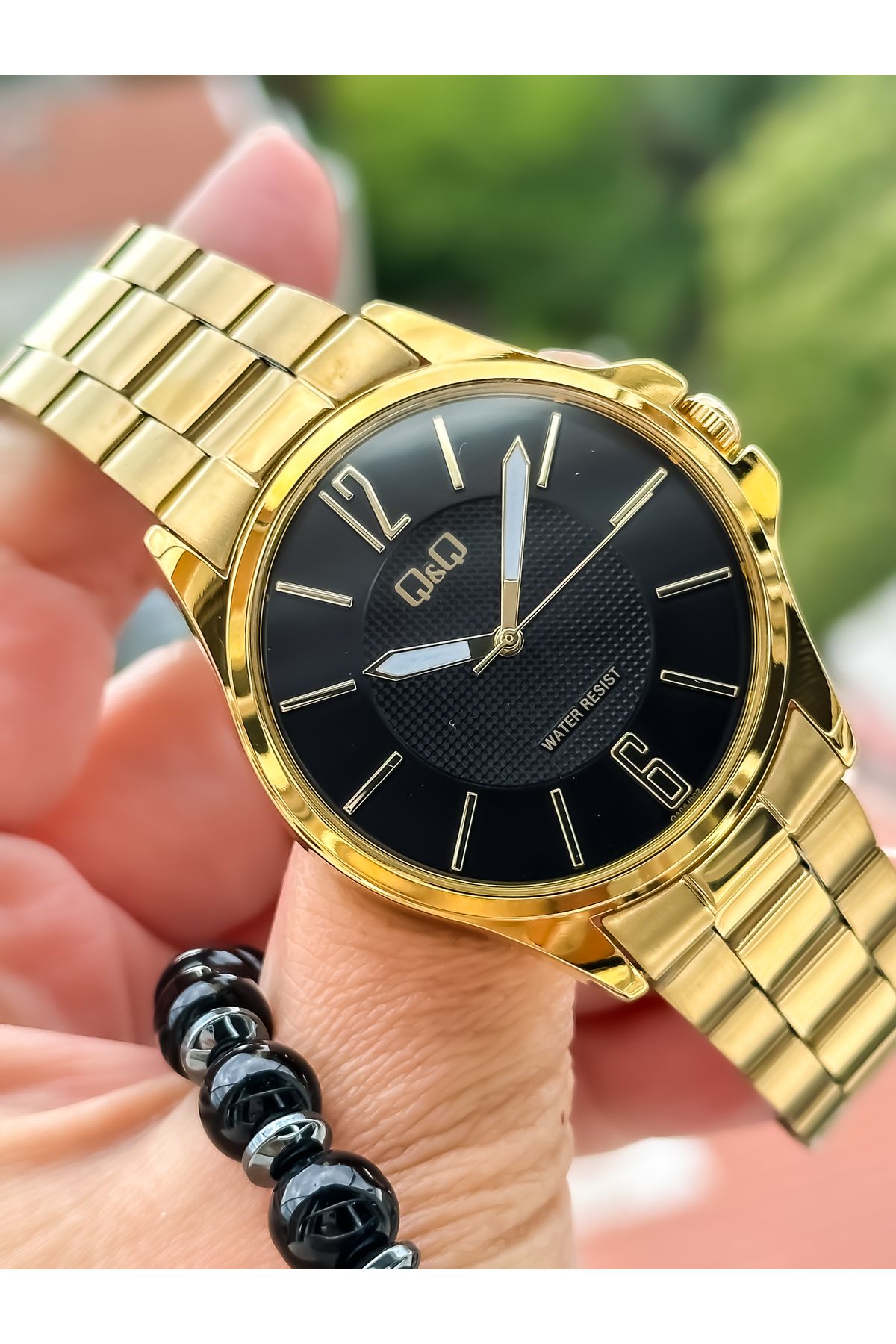 Q Q Brand Gold Yellow Steel Strap Waterproof Thin Case Men s