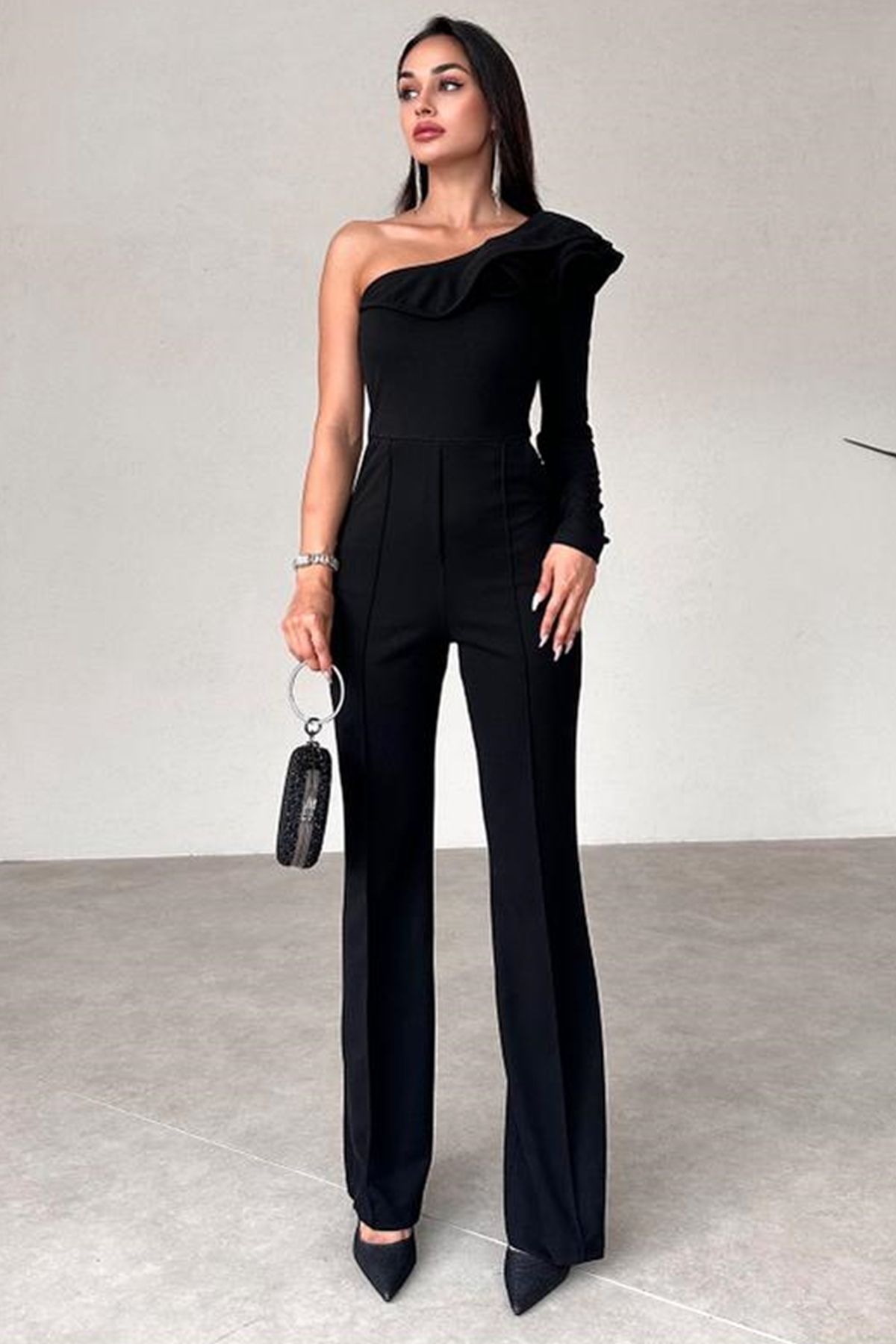One arm cheap black jumpsuit