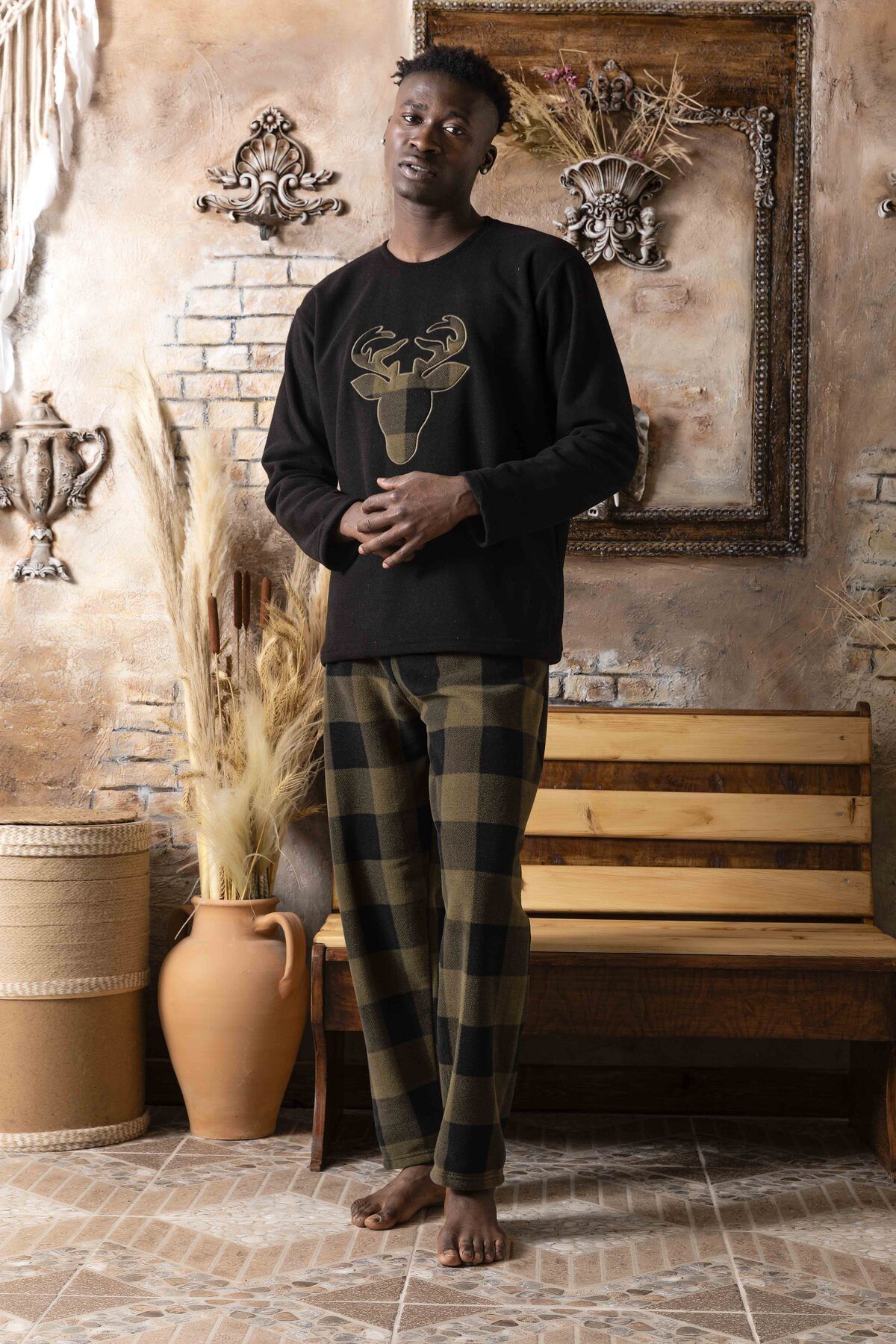 M RELLA Men s Black Plaid and Square Patterned Long Sleeve