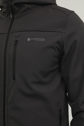 Kapüşonlu Slim Fit Antrasit Erkek Softshell Mont 2W1GT163PR Image 3