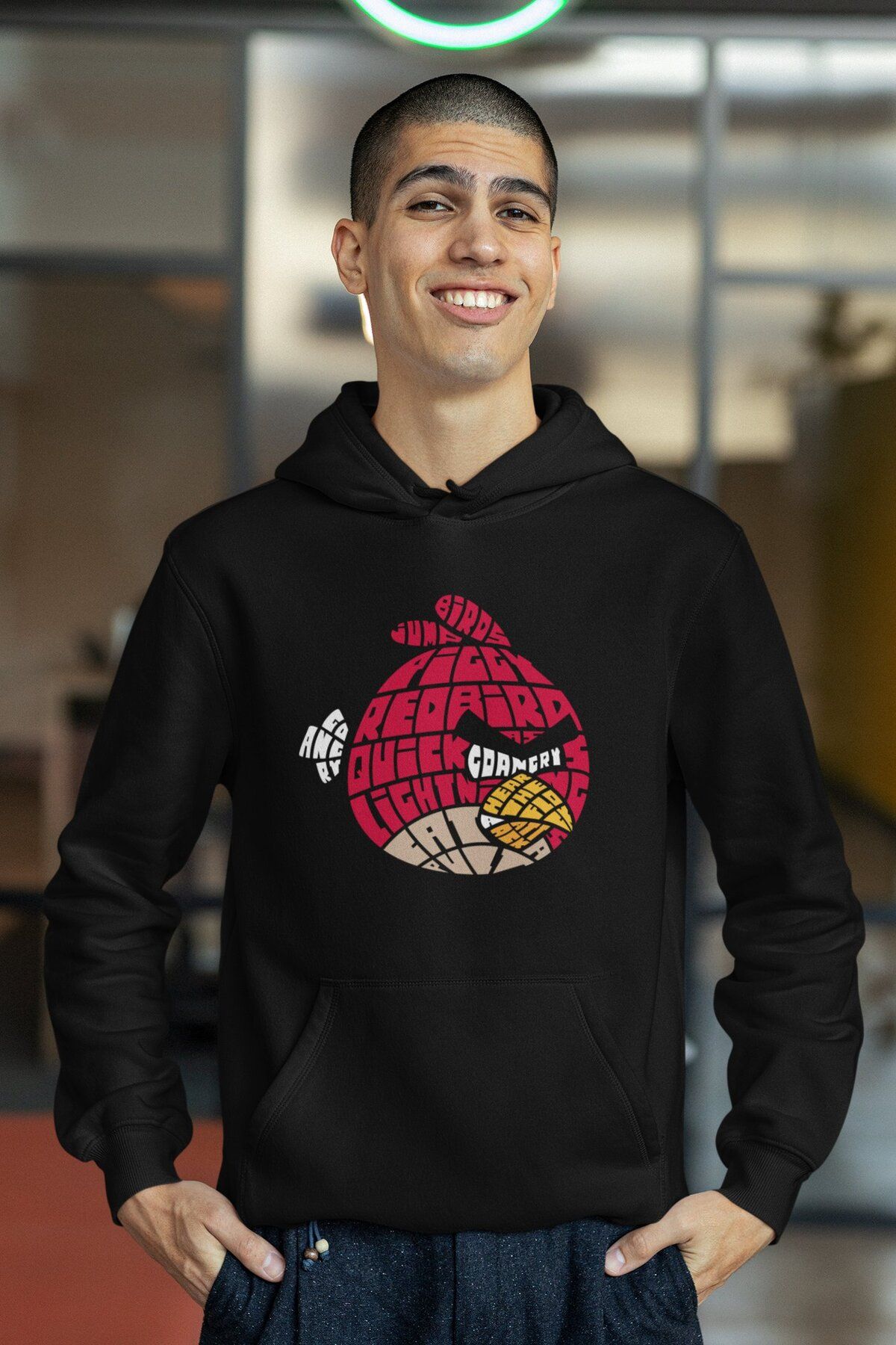 Fuddy Moda Angry Birds Calligraphic Printed Hoodie Sweatshirt