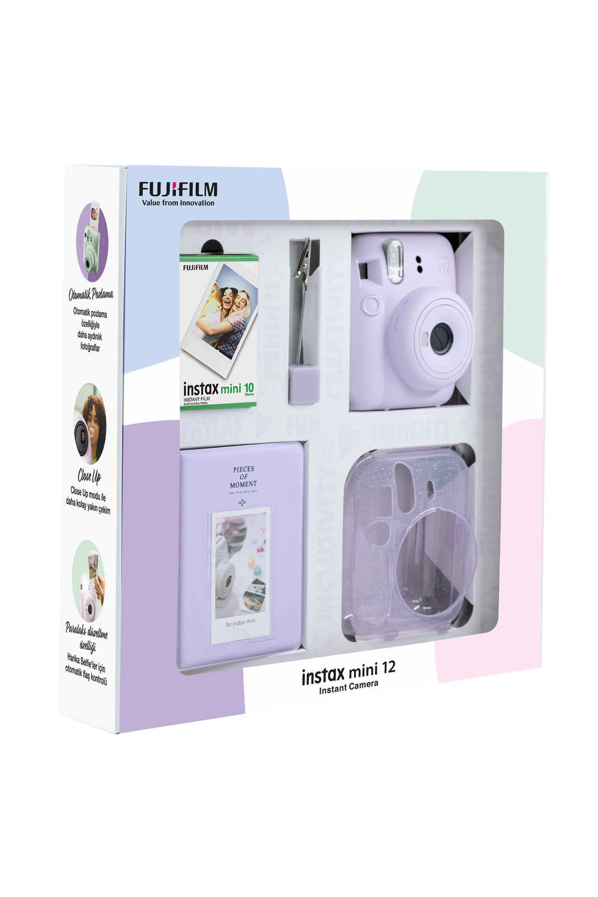 Instax Mini 12 دوربین Lilaca 10 فیلم Silim Pleksi Case PvC آلبوم و تصویر Stan