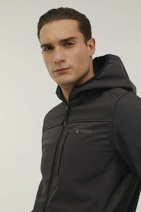 Kapüşonlu Slim Fit Antrasit Erkek Softshell Mont 2W1GT163PR Image 4