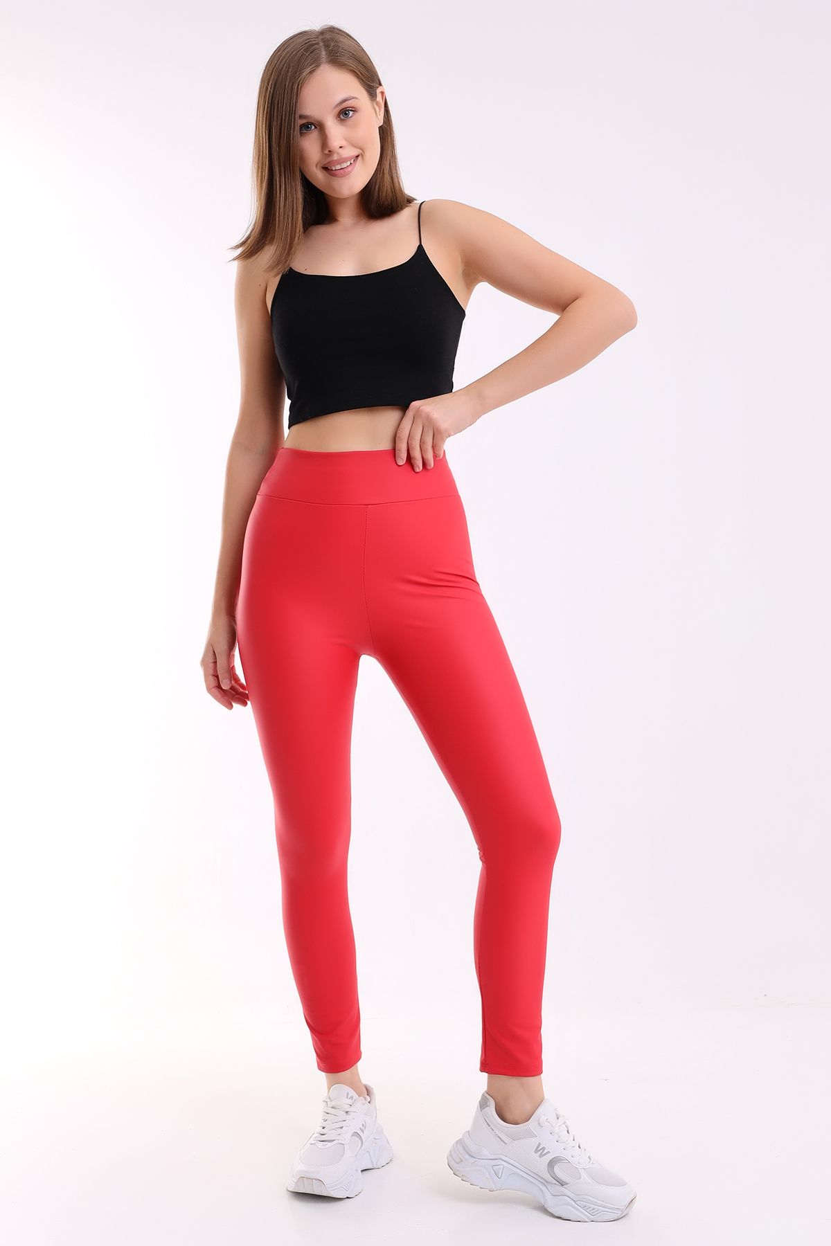 Faux leather red leggings store