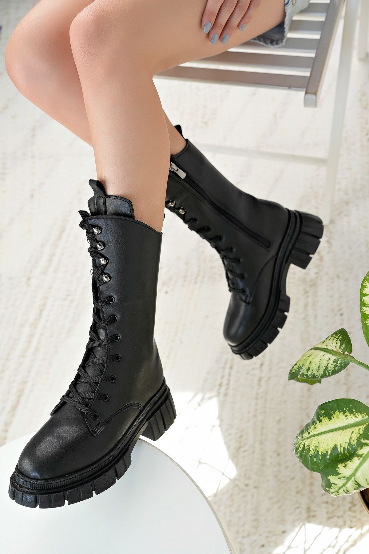 Women's short lace up leather boots hot sale