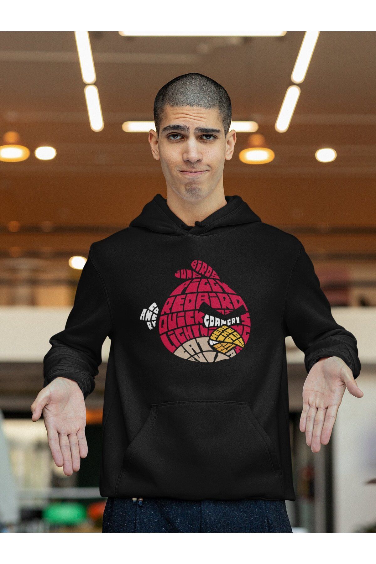 Fuddy Moda Angry Birds Calligraphic Printed Hoodie Sweatshirt