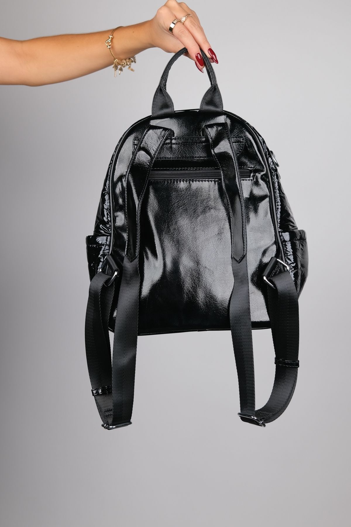 Black hot sale patent backpack