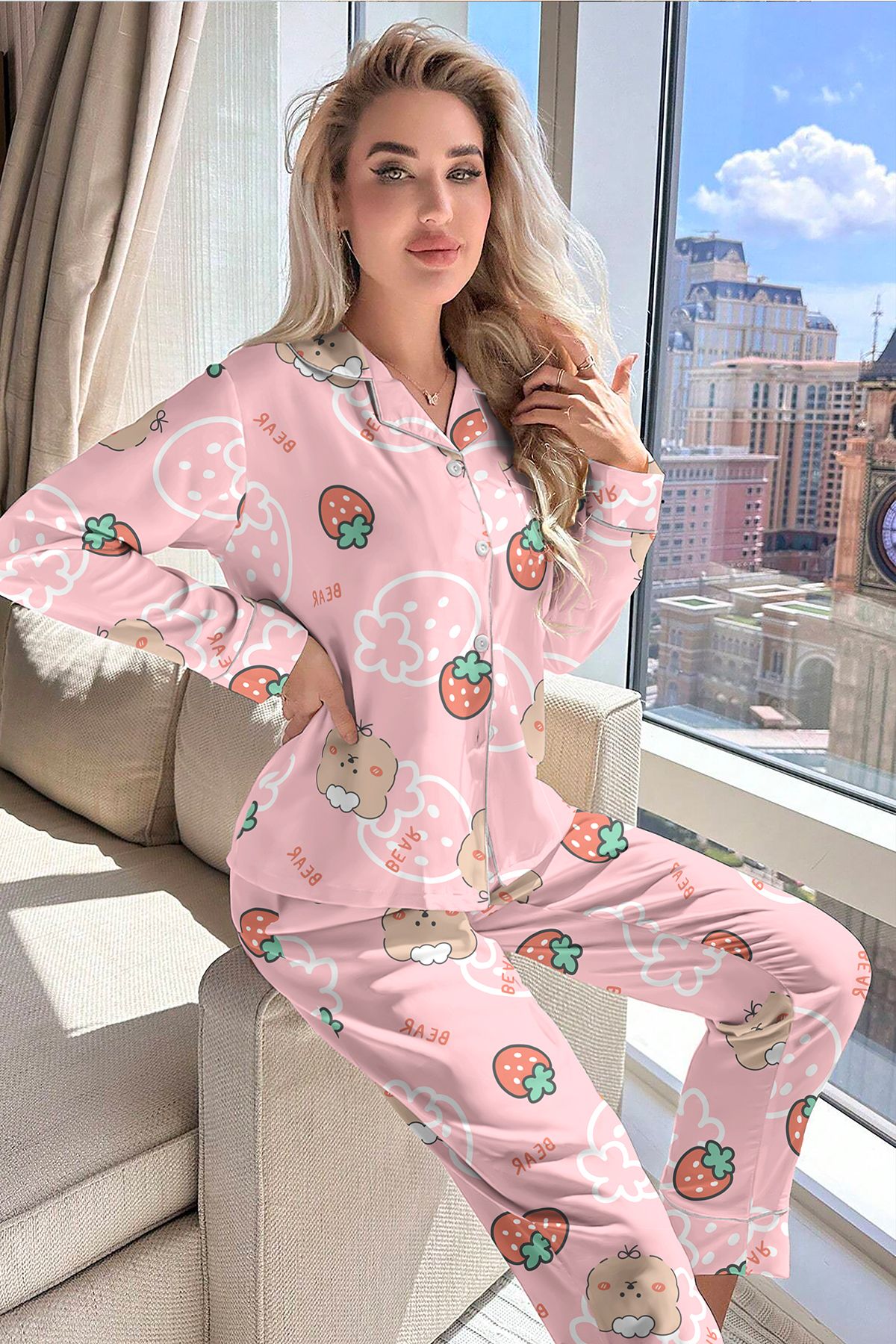 Strawberry print pajamas sales
