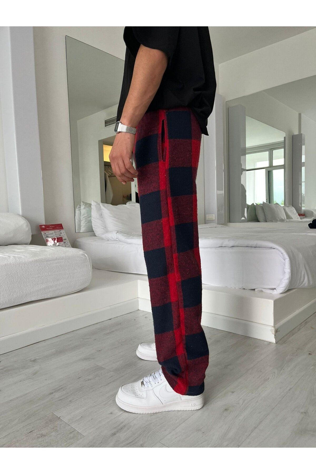 Red checkered top track pants