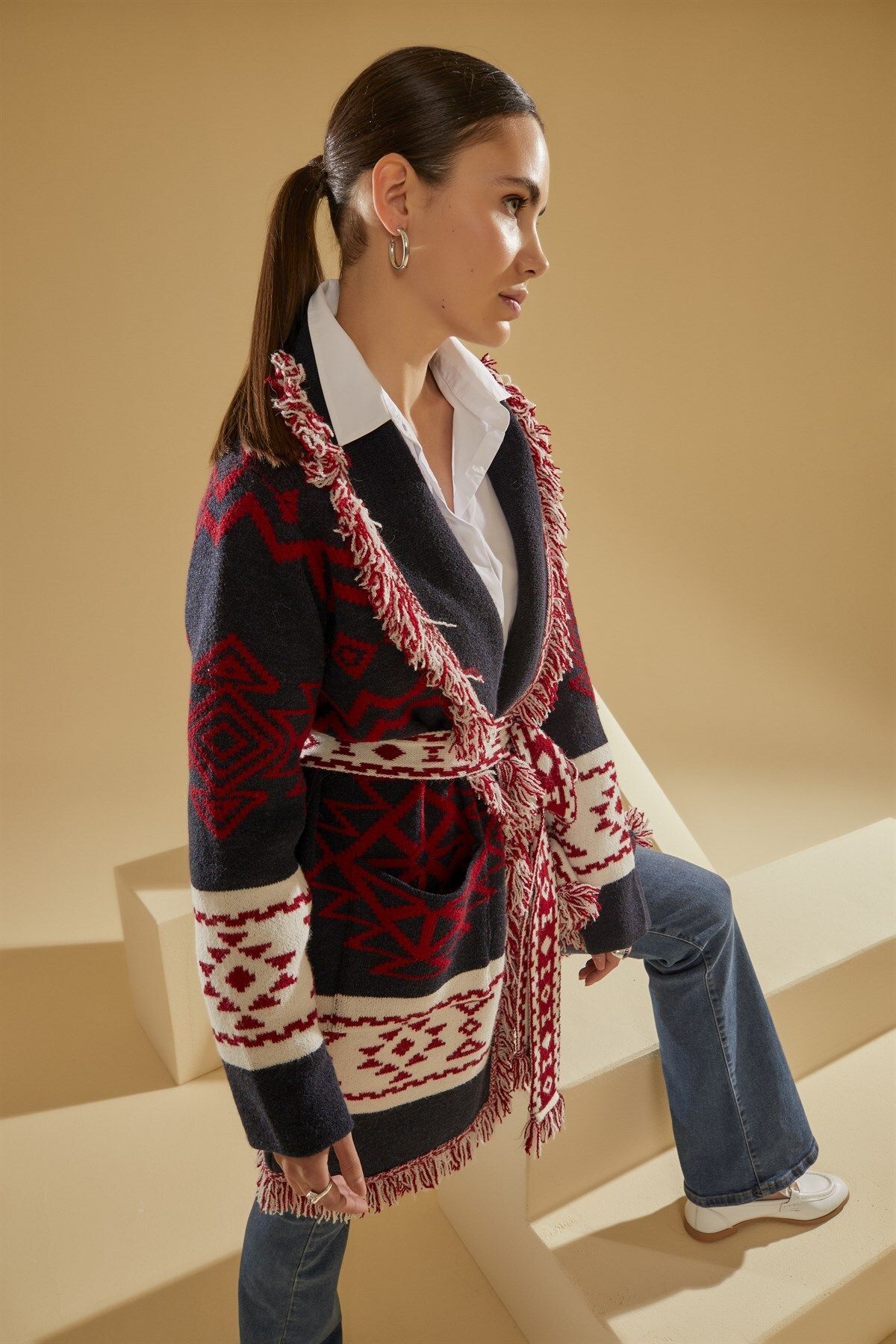 Shawl collar on sale belted cardigan