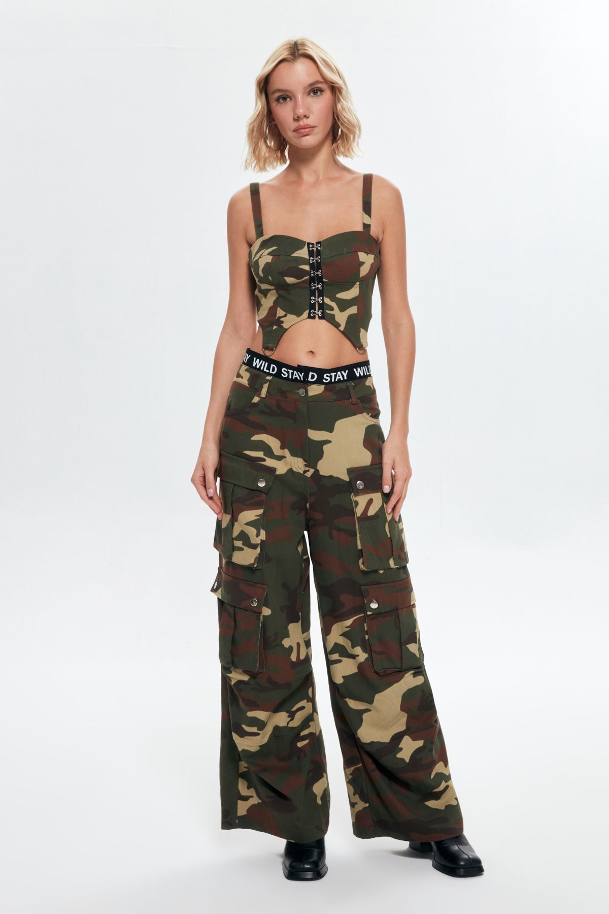Quzu Camouflage Patterned Cargo Pants Khaki Trendyol