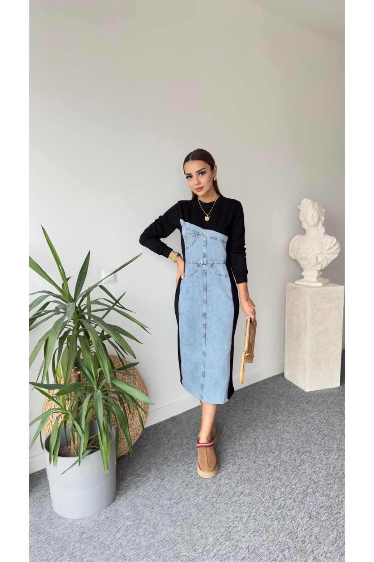 Denim bell outlet sleeve dress
