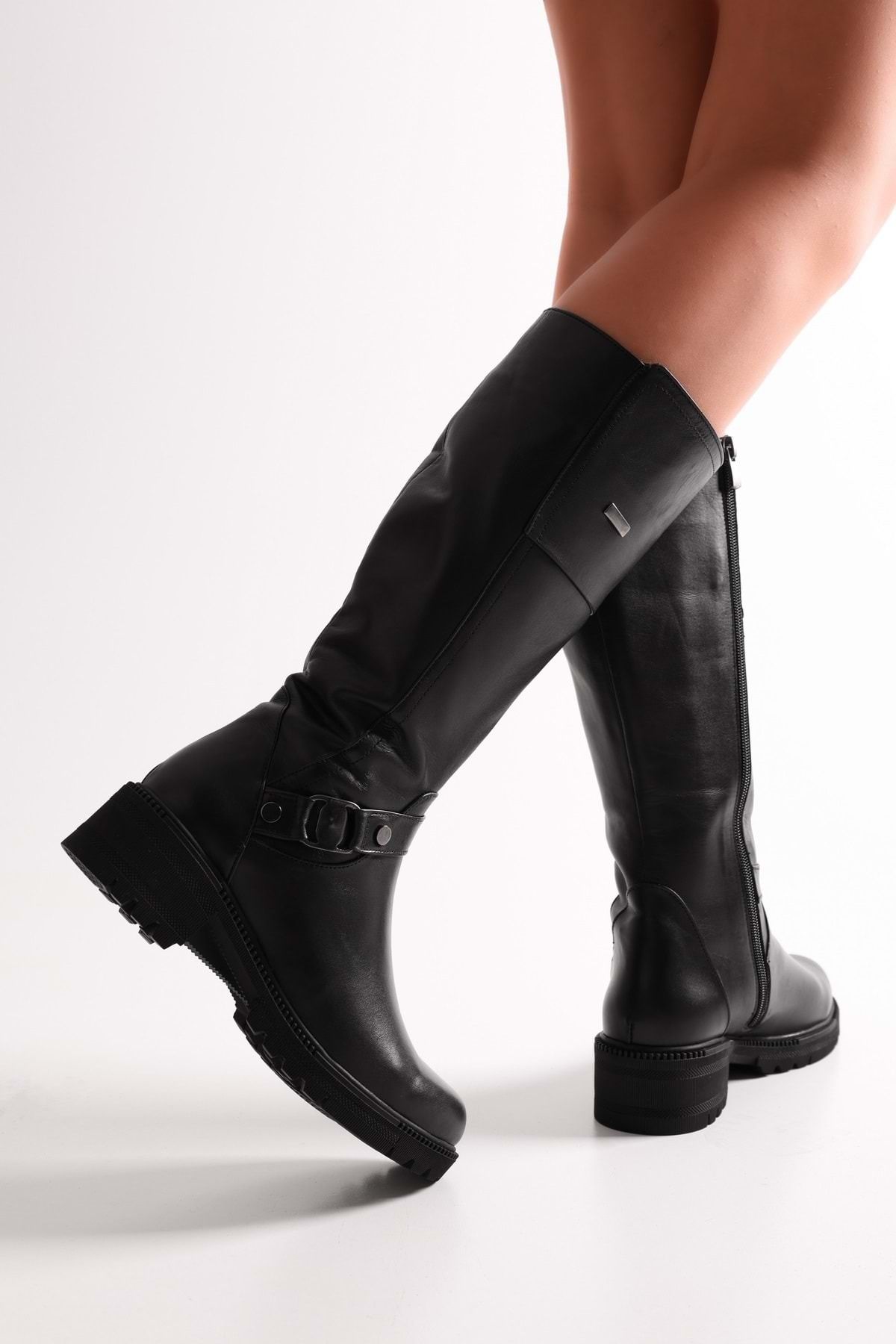 Shoeberry Women s Senda Black Genuine Leather Heeled Boots Black