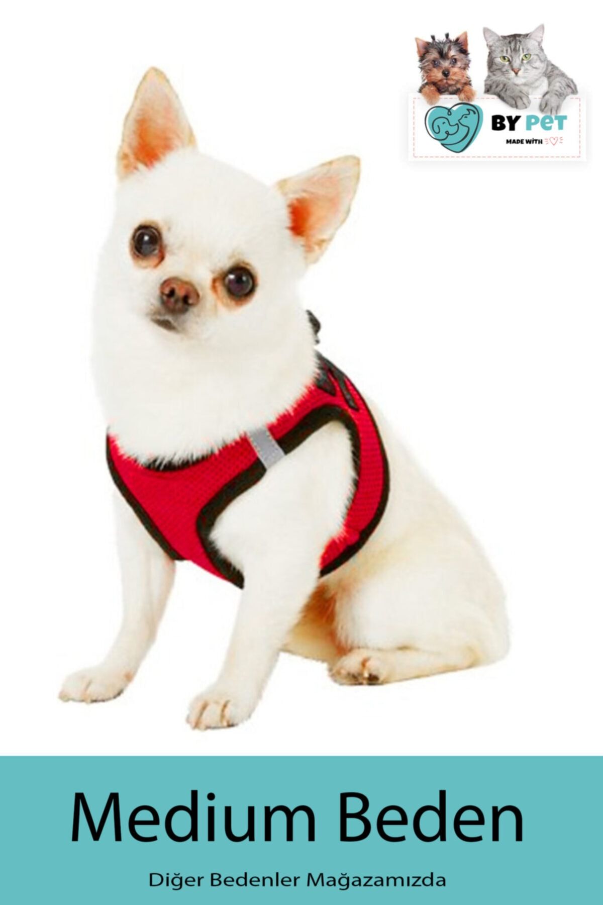 BYPET Yeni Nesil Nefes Alabilen Kaçış Önleyici -reflektörlü Köpek Göğüs Tasması Seti-kırmızı-medium