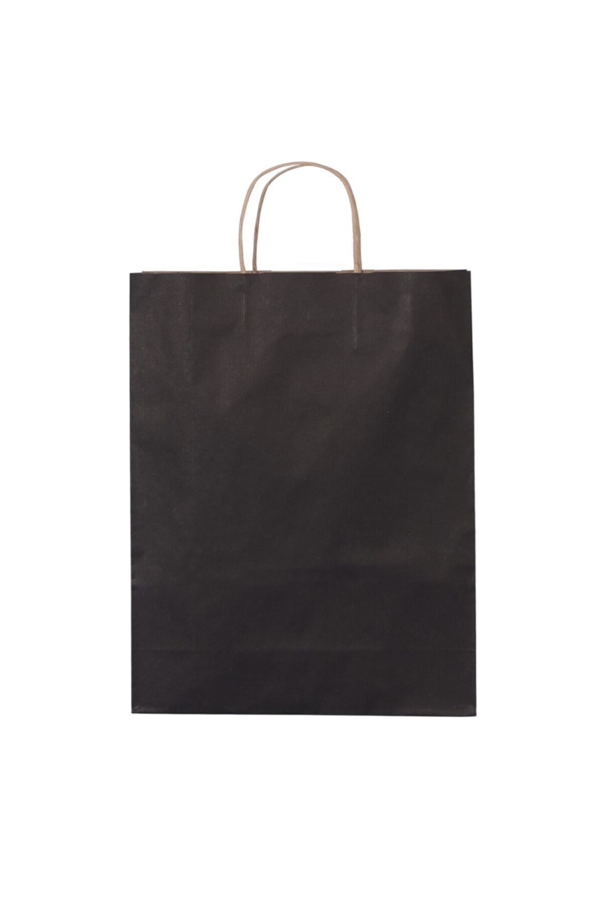 paketlemetezgahı 45*50*14 Siyah Kraft Saplı Kağıt Çanta 25 Adet