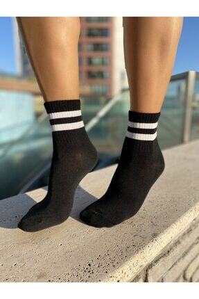 tinysockswear Unisex Siyah RenkSocks Beyaz Şeritli   Kolej &Ccedil;orap