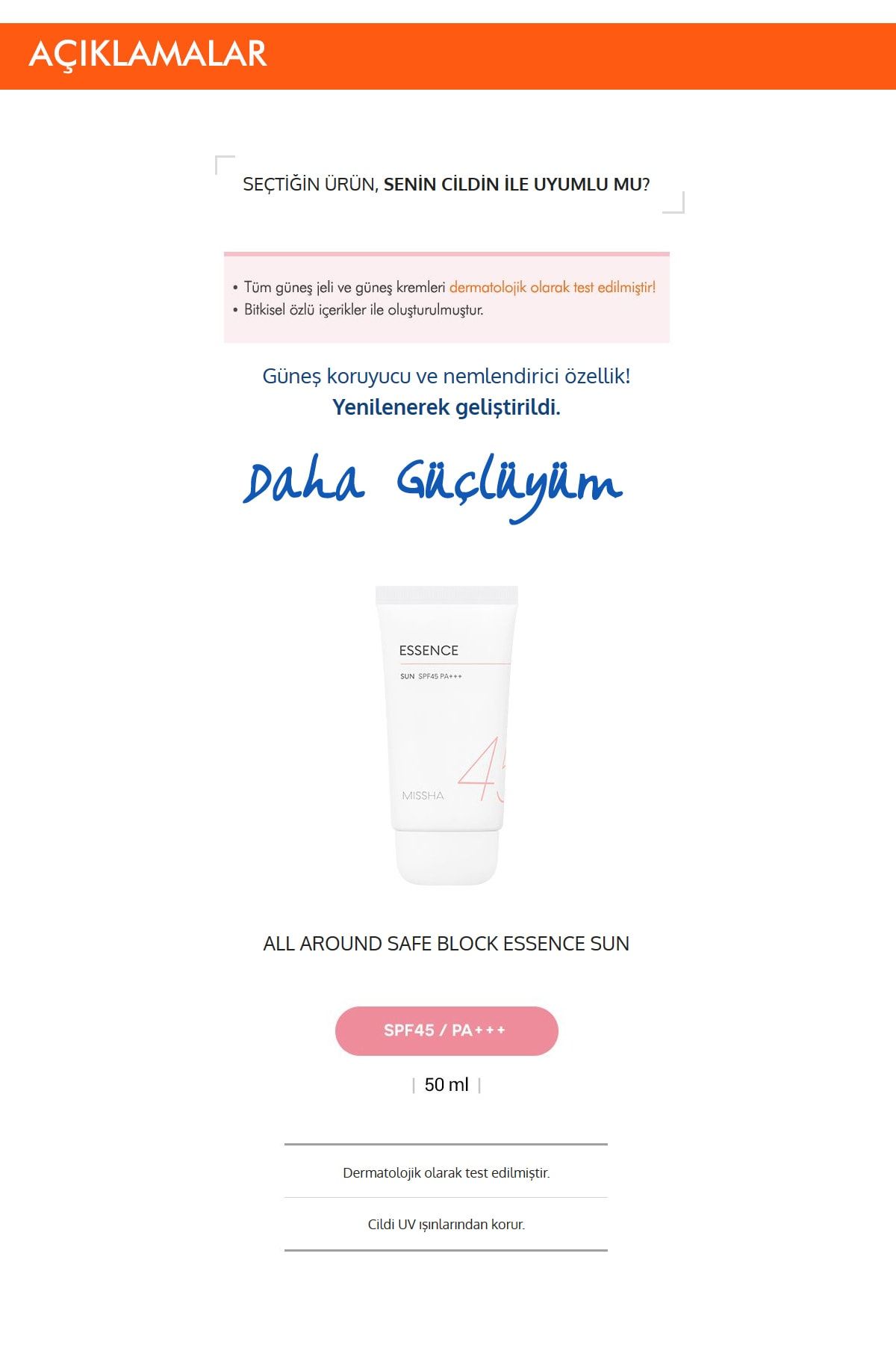 missha aydinlatici nemlendirici gunes kremi 50ml all around safe block essence sun spf45 pa fiyati yorumlari trendyol
