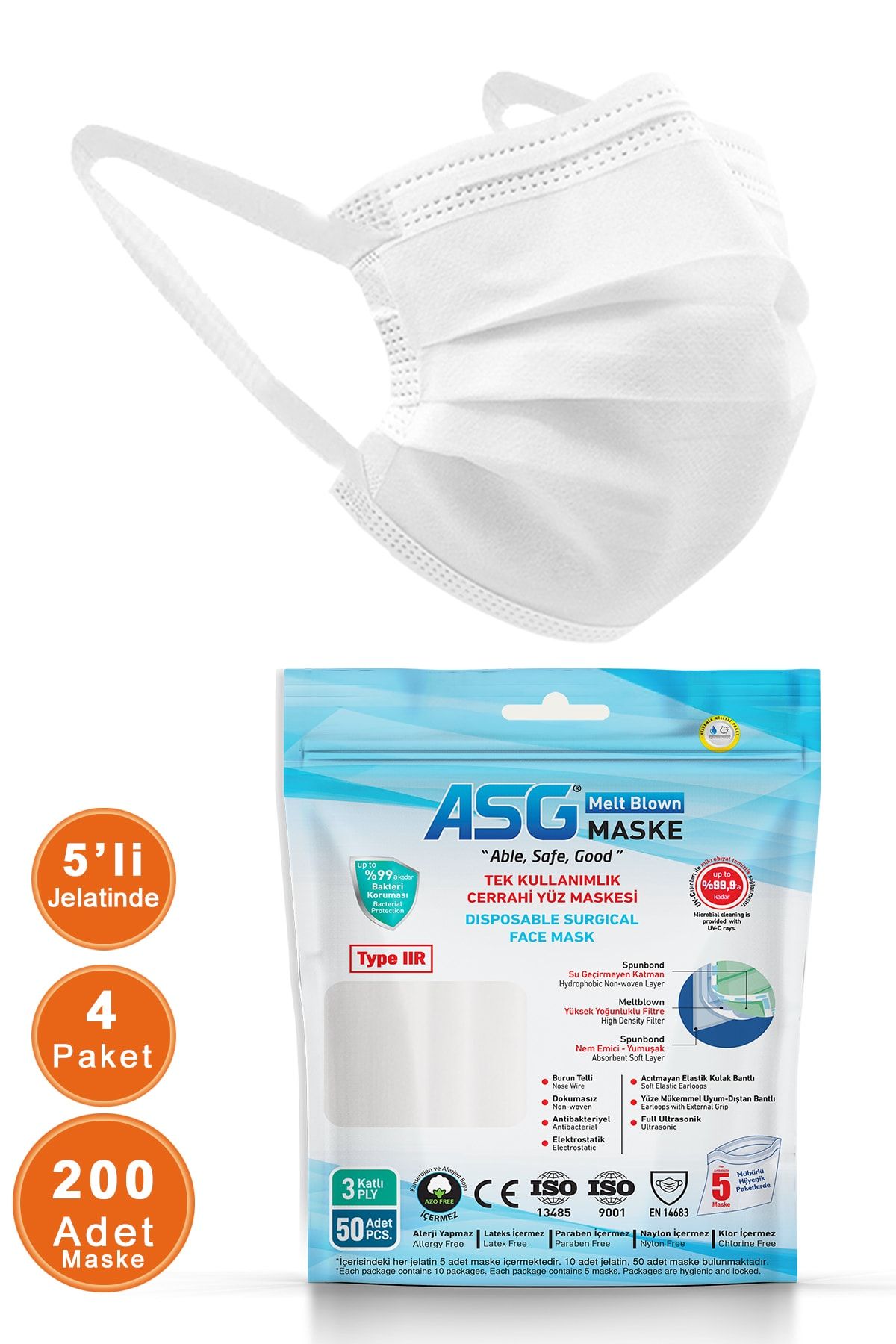 asg maske 3 katli 5 li paket 200 lu cerrahi maske fiyati yorumlari trendyol