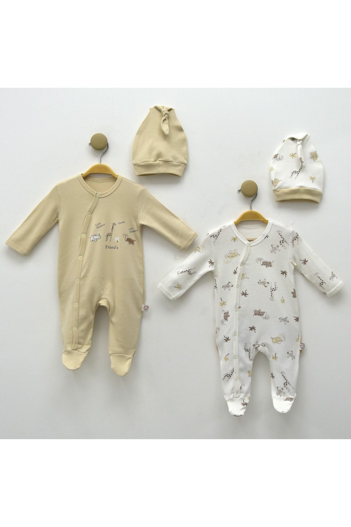 miniyou Baby Cotton Elephant Patterned 2 Piece Newborn Jumpsuit