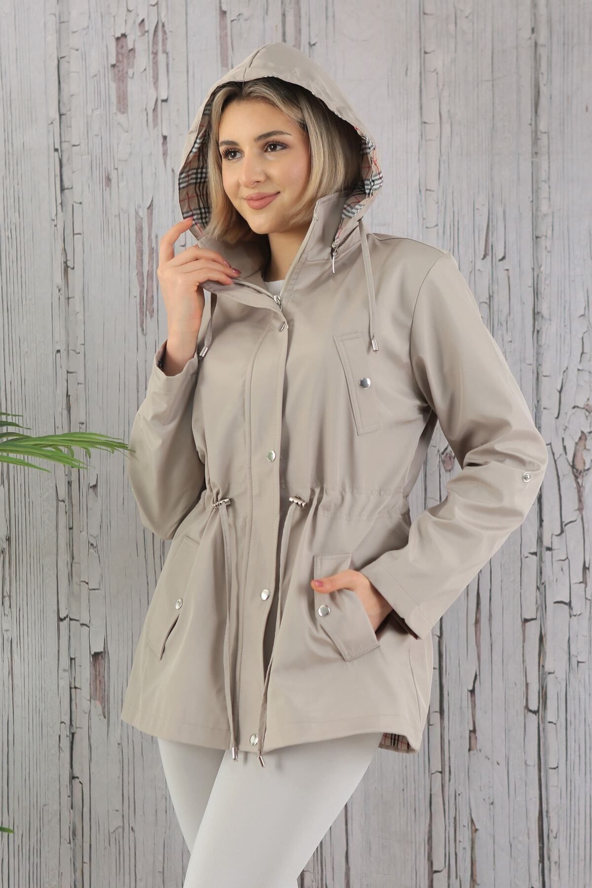 Cream cheap waterproof coat
