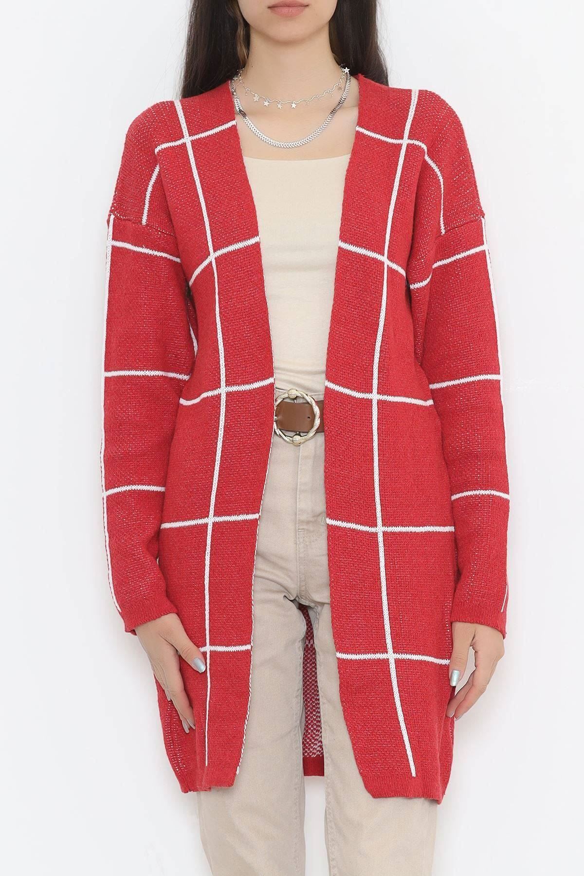 Thin red cardigan sale