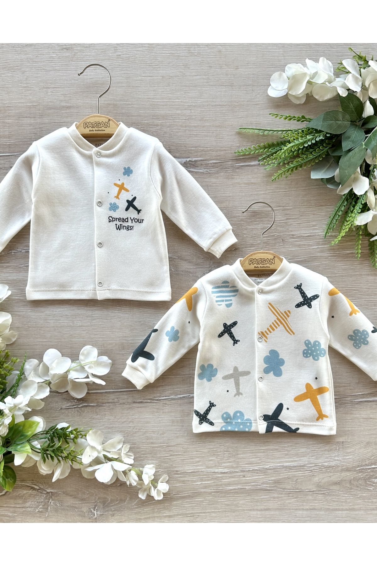 PATSAN 2 Piece Organic Cotton Baby Boy Cardigan Set Airplane