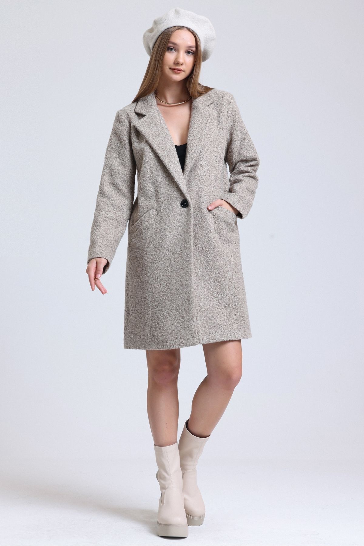 Grey shop boucle coat