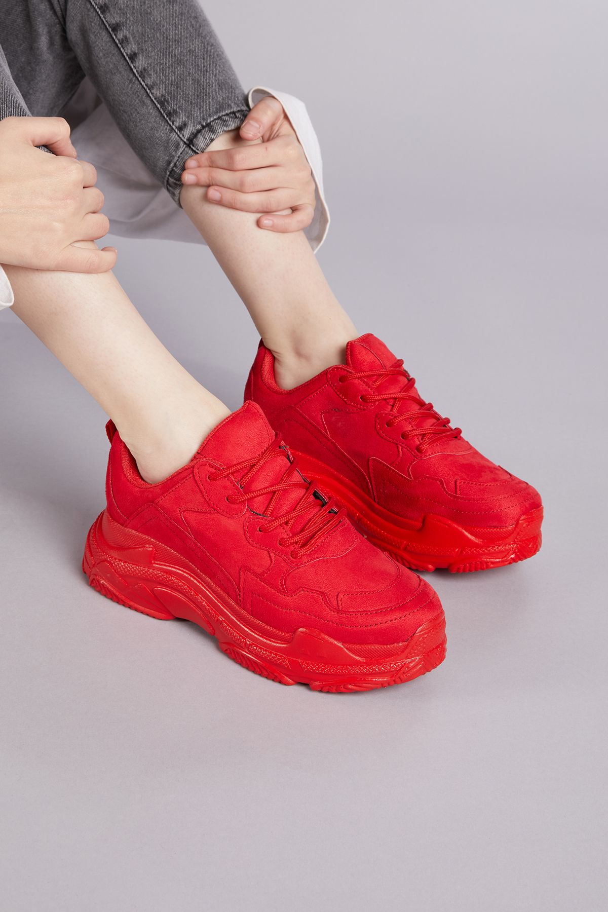 Kadın Kırmızı Süet Spor Ayakkabı Bls-q