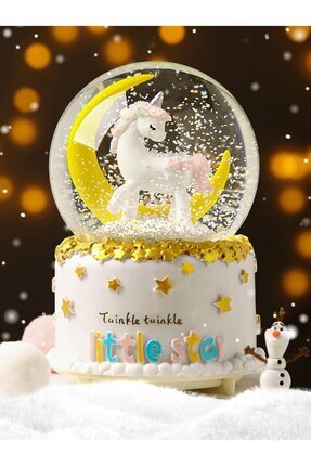 Ay Ve Unicorn Temalı Orta Boy Kar Pilli Müzikli Işıklı Kar Küresi Image 0