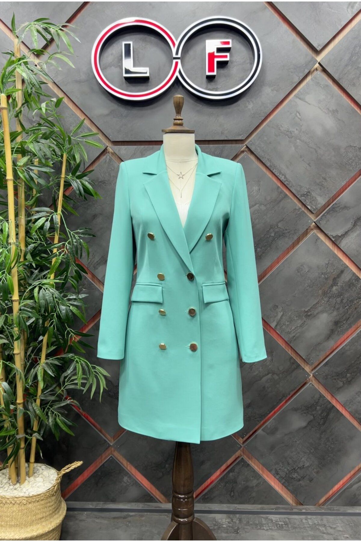 nodilife 90 Cm Jacket Dress Turquoise Trendyol