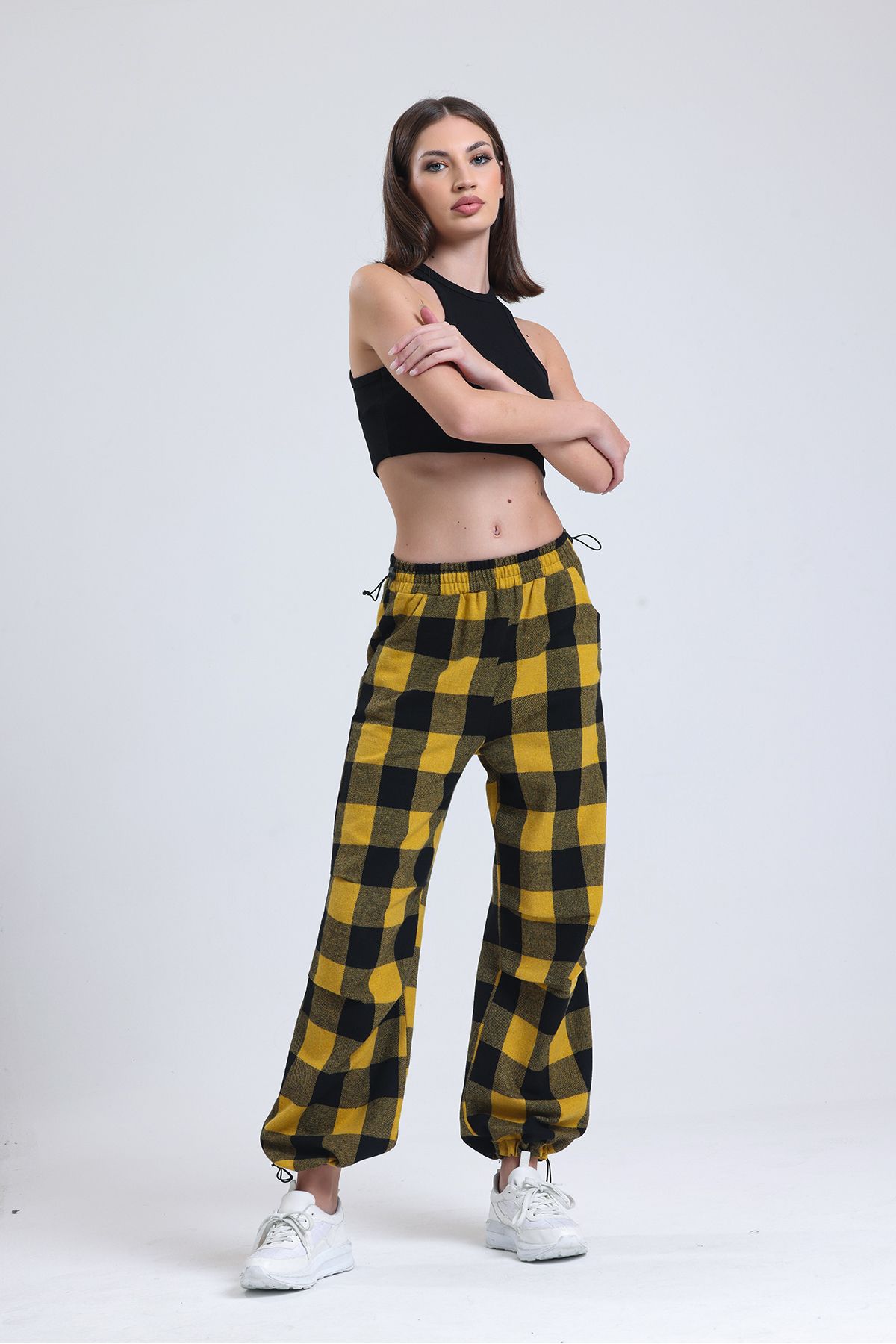 Plaid pants 2024 womens yellow