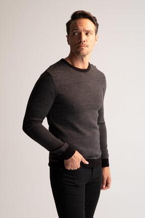 Slim Fit Bisiklet Yaka Yamalı Kol Detaylı Triko Kazak R1110az22wn Image 3