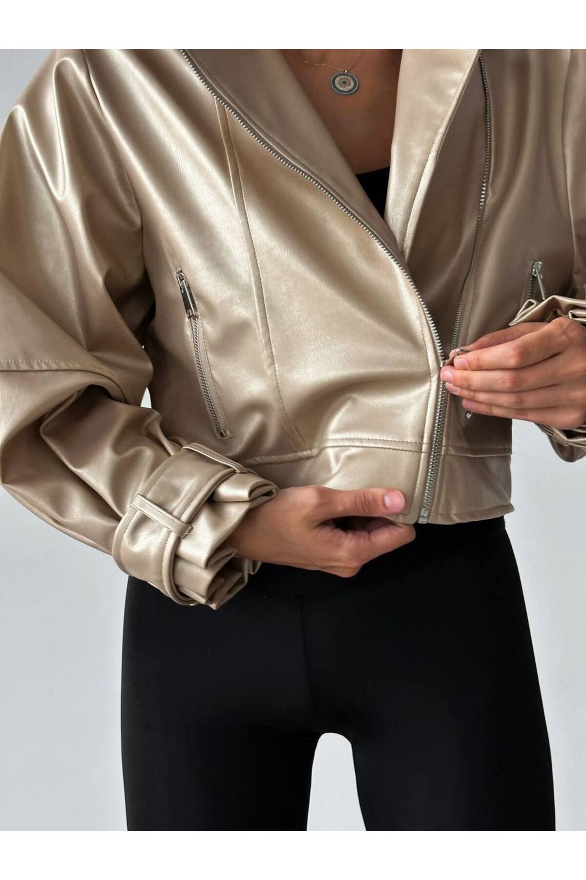 Dkny faux leather online sleeve blazer