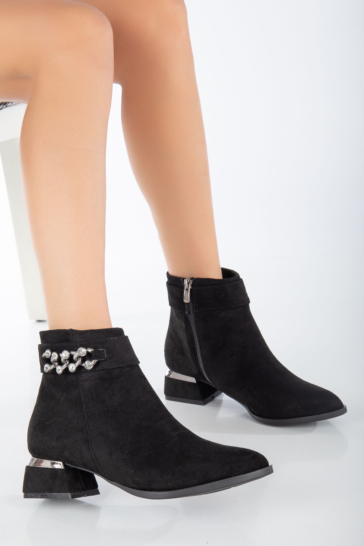 Short black suede ankle boots sales