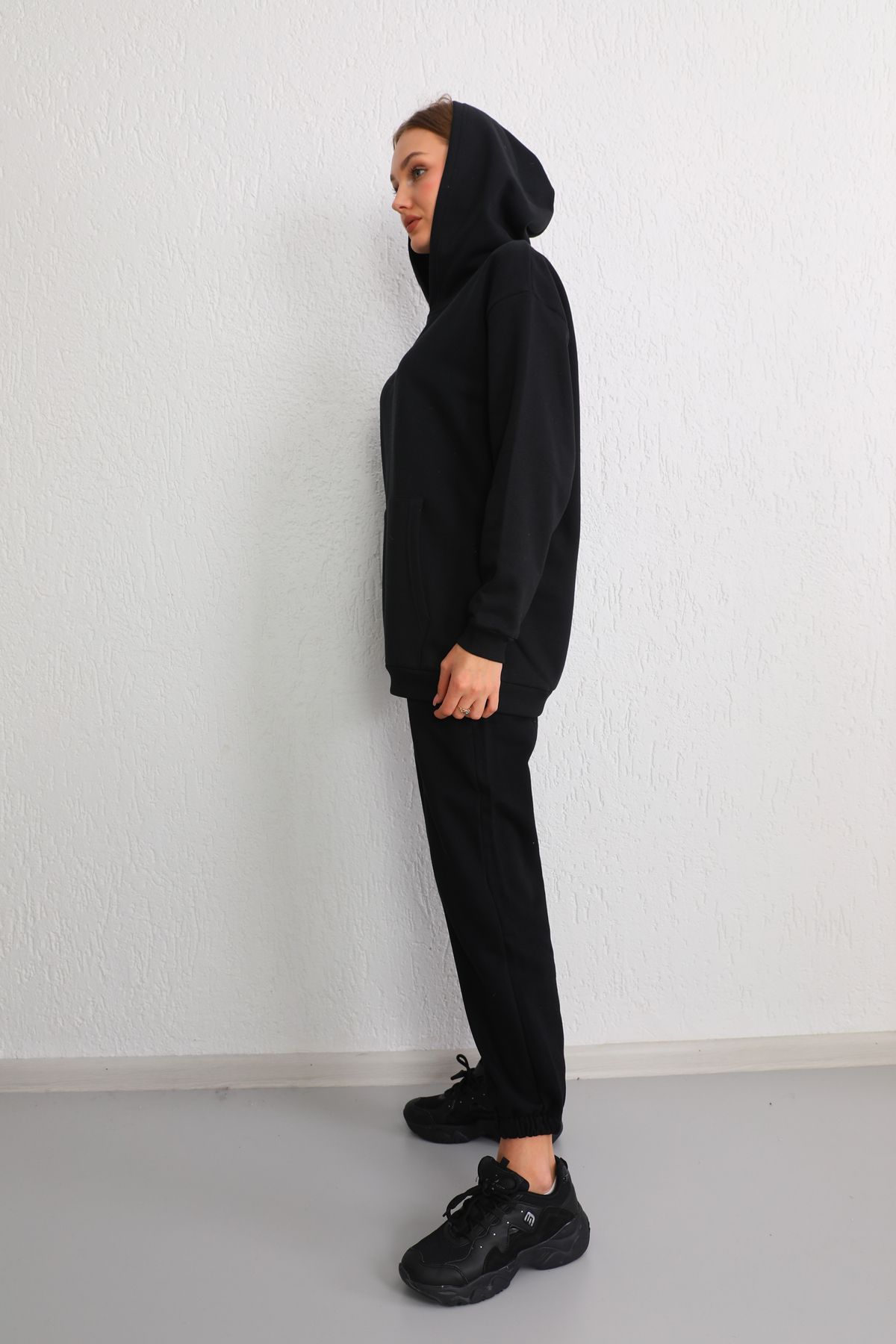 Black ribbed tracksuit hotsell