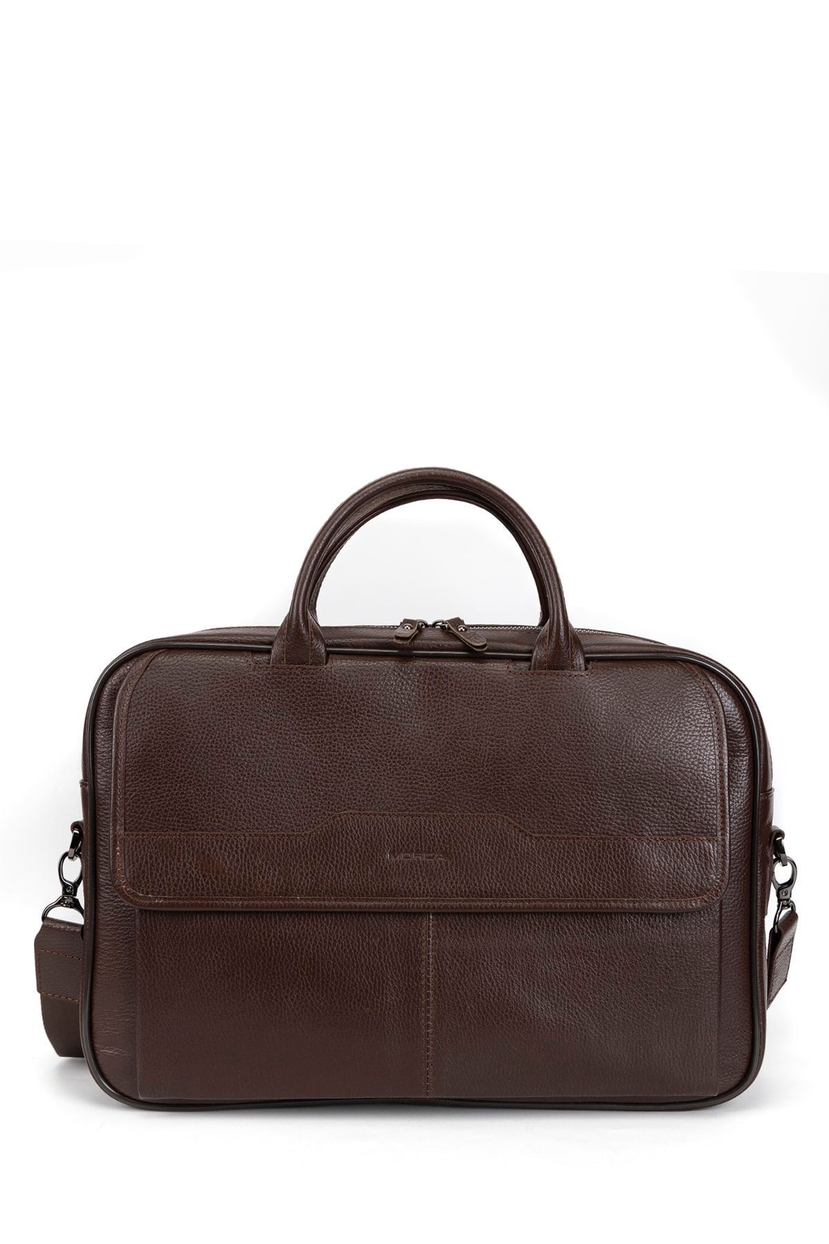 Dark brown leather laptop bag on sale