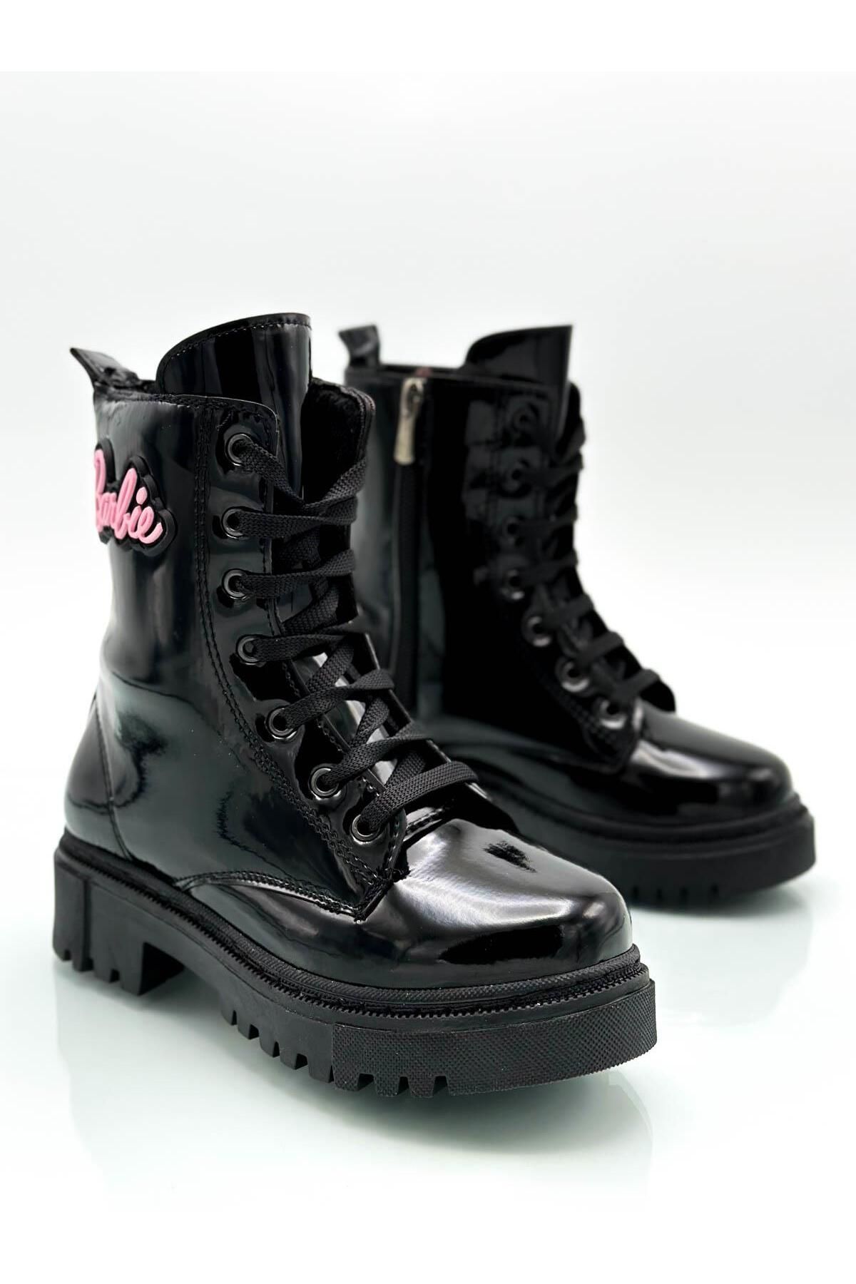 sermoda Barbie Sticker Embroidered Girls Boots Patent Leather