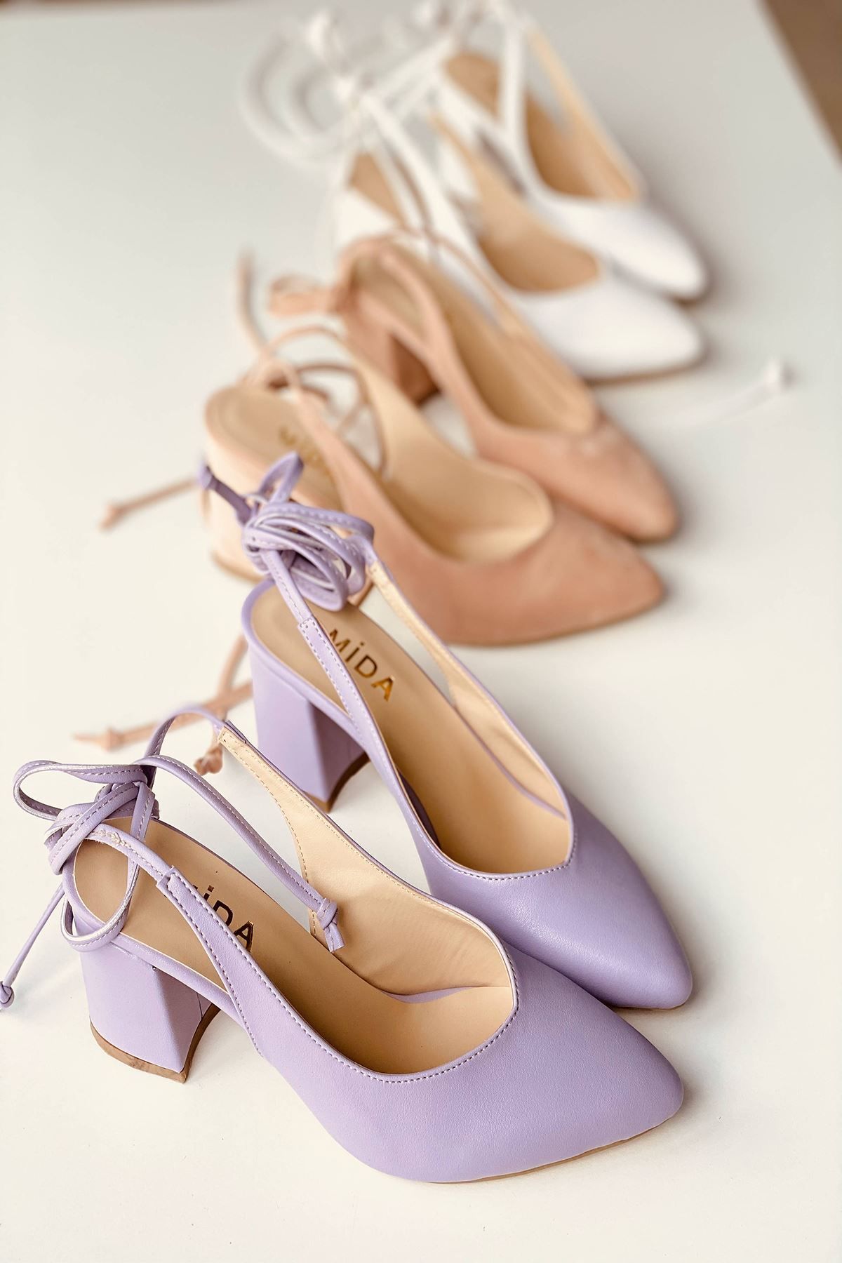 Mida Shoes Y114 Lilac Leather Heeled Shoes Trendyol