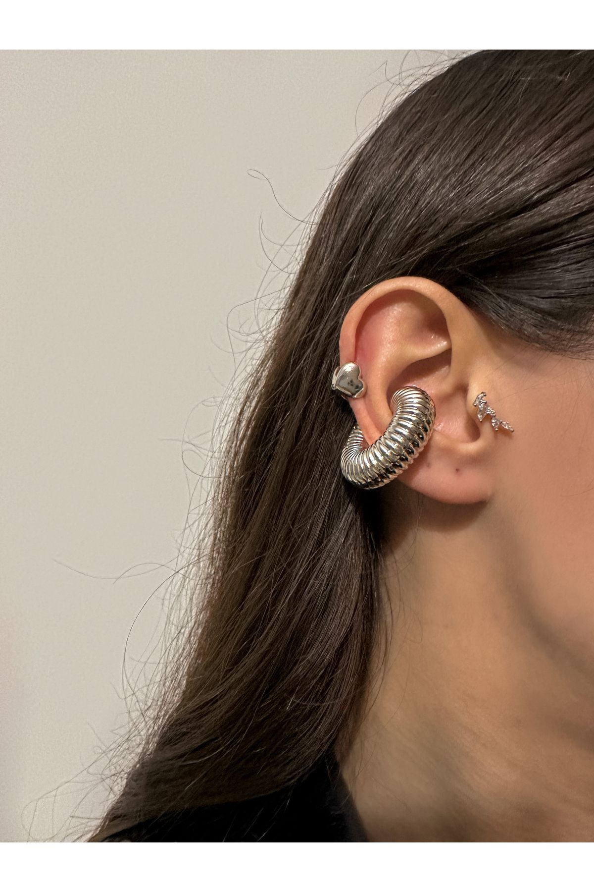 Okko Store Steel Striped Thick Hoop Cartilage Earring Earcuff