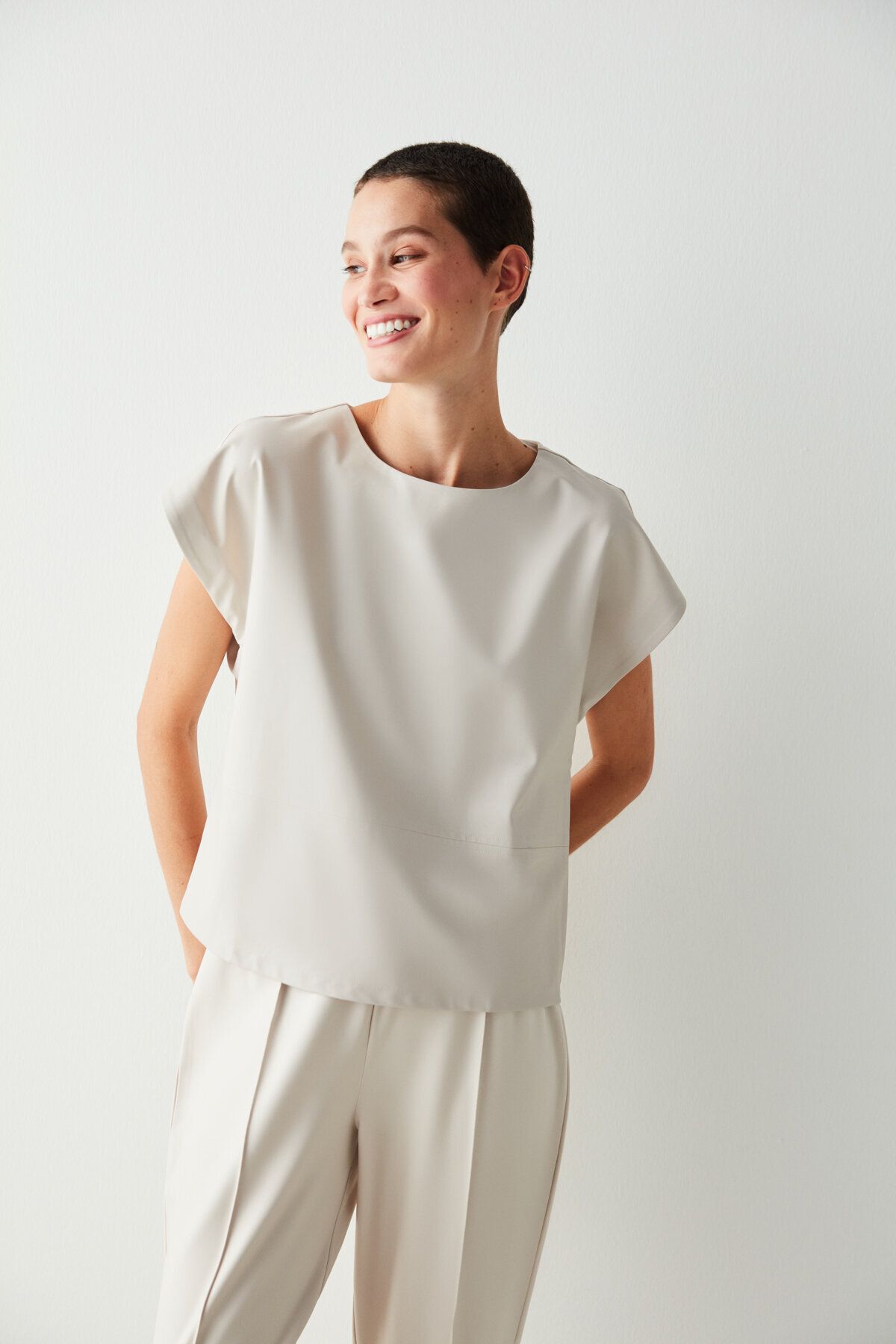 Leather look blouse deals
