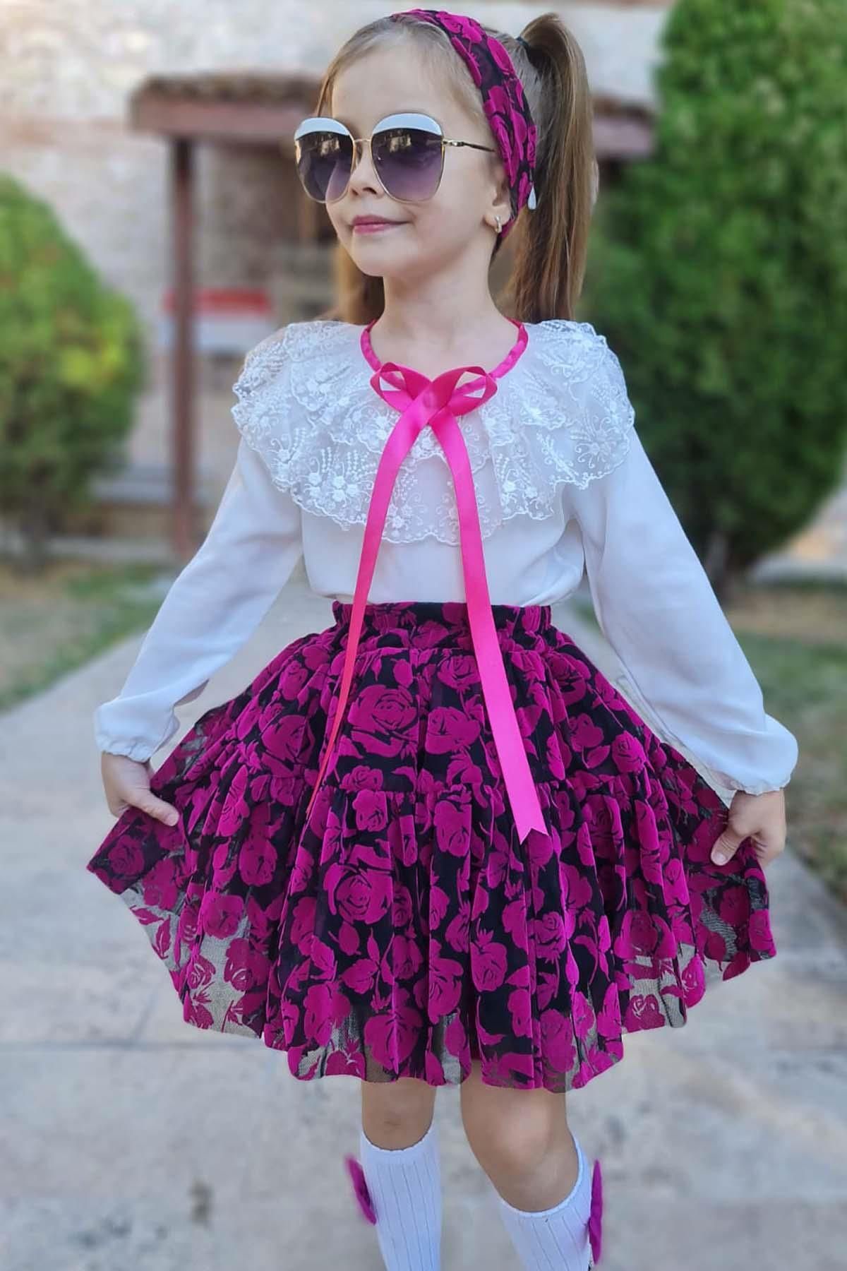 Riccotarz Girl s Guipure Embroidered Blouse and Rose Patterned