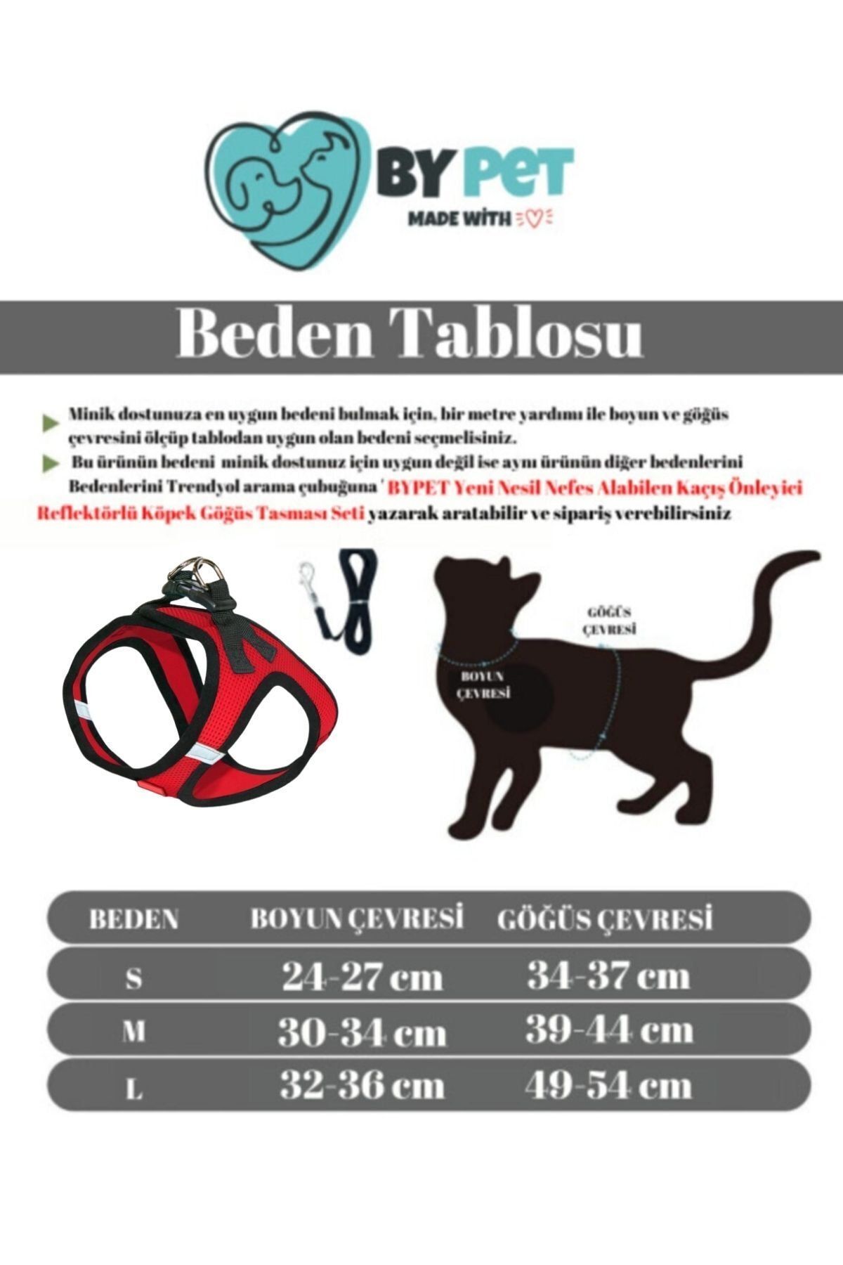 bypet kacis onleyici kedi gezdirme tasmasi reflektorlu kedi kopek gogus tasmasi large beden fiyati yorumlari trendyol