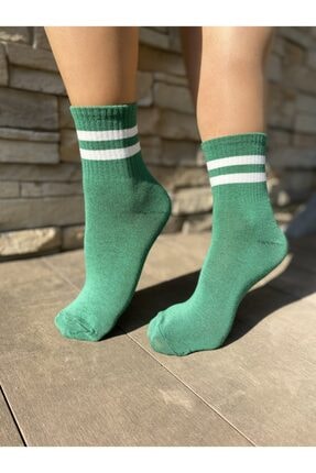 tinysockswear Unisex Yeşil Beyaz Şeritli Kolej &Ccedil;orap