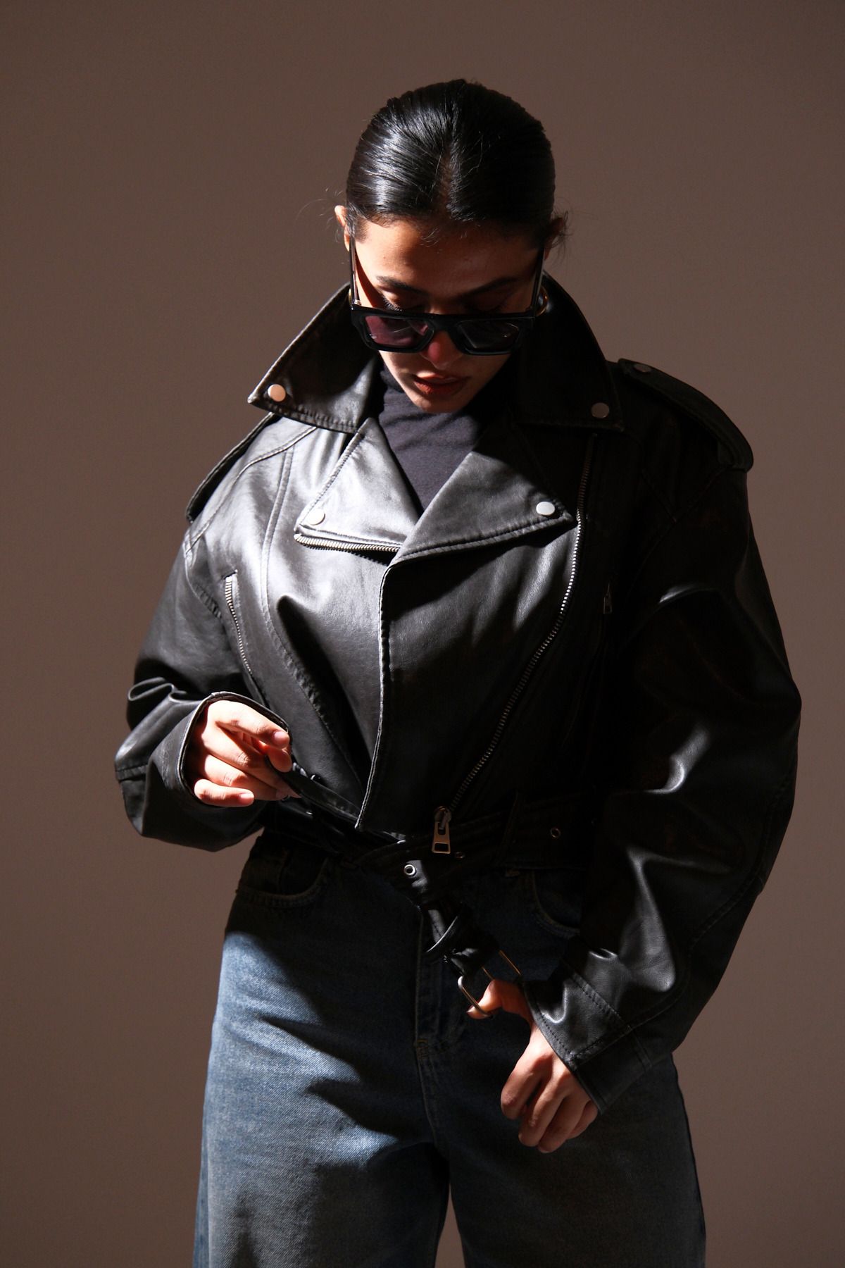 ABBRA Women s Lined Vintage Vegan Biker Jacket Trendyol