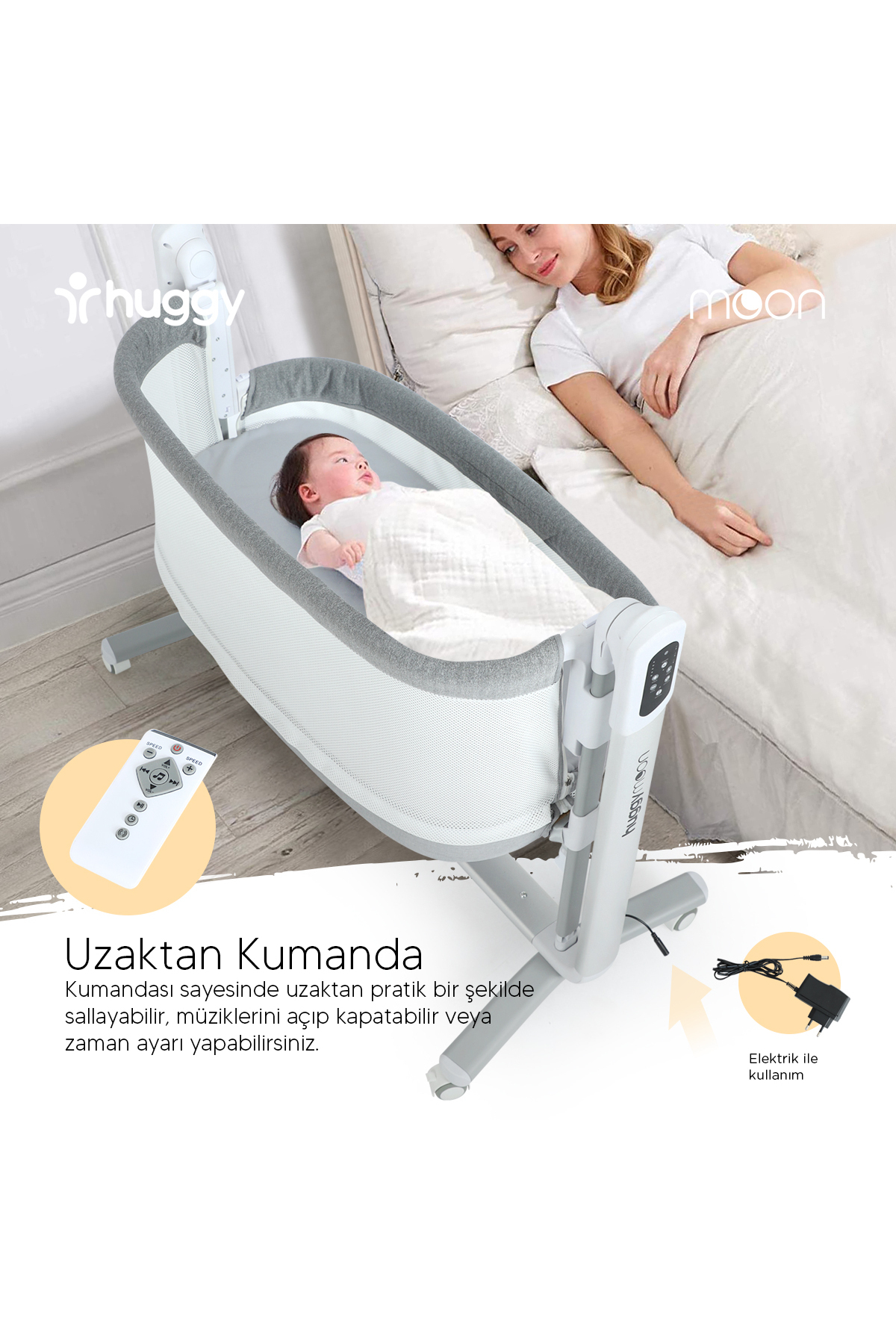 گهواره هوشمند ماه – گهواره گهواره ای تاب دار خودکار، حسگر، کنترل شده کنار مادر