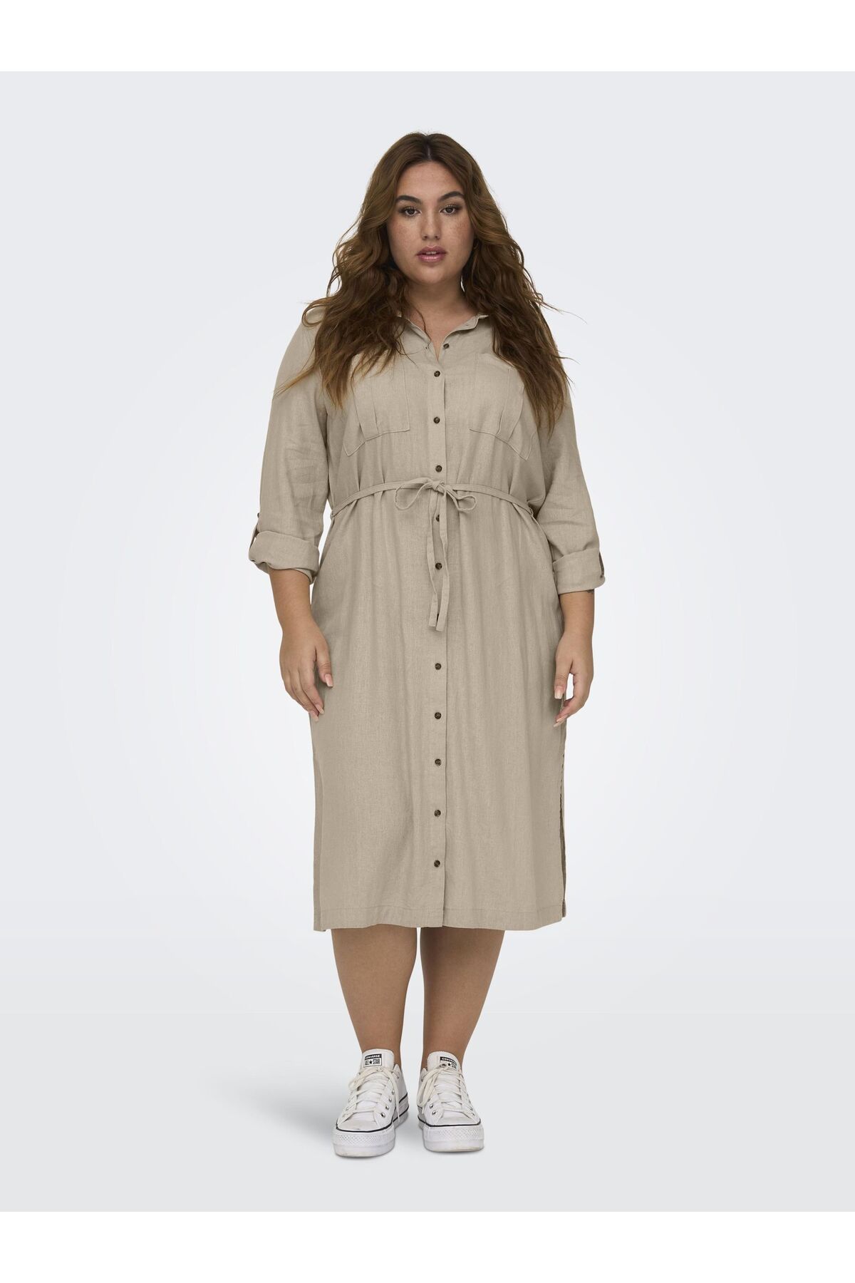 Only Carmakoma Dress Beige Basic Trendyol