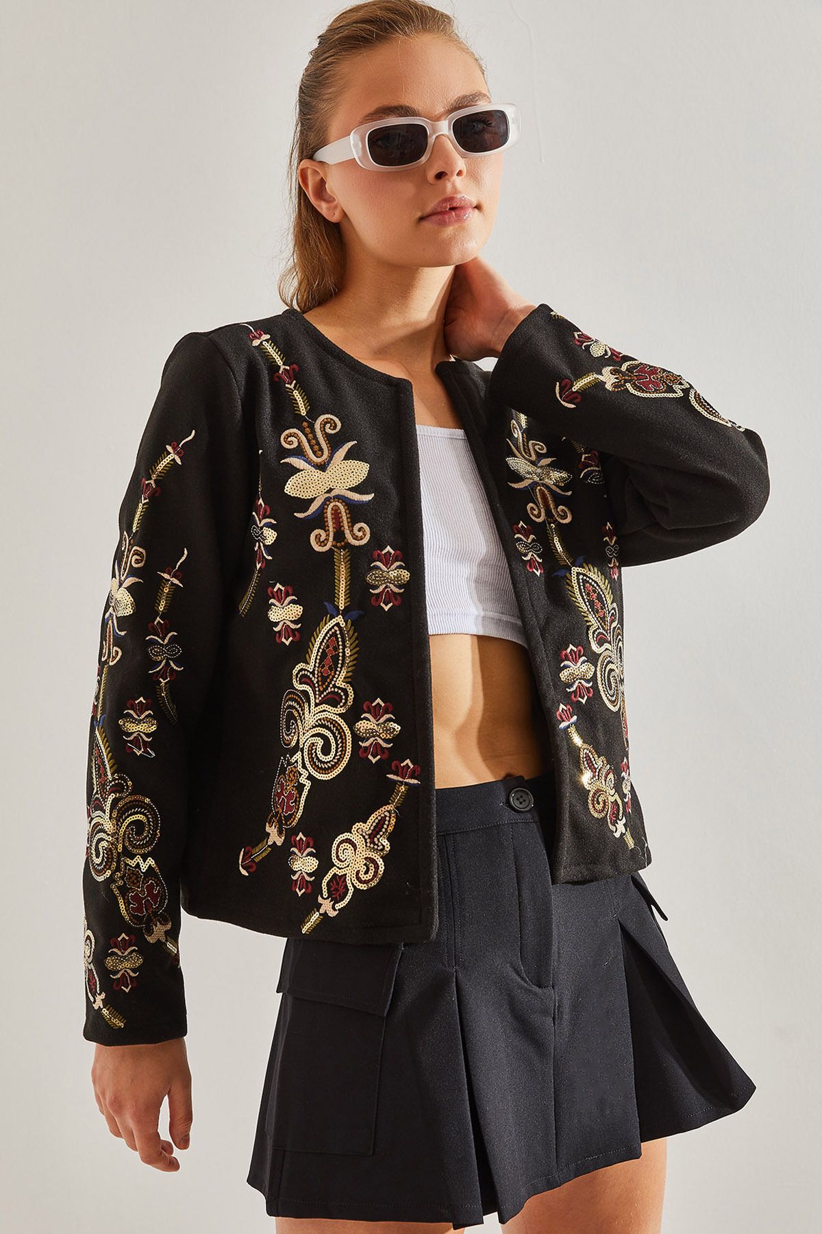 Patterned bomber jacket womens top